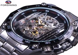Forsining Military Sport Design Automatic Transparent Silver Stainless Steel Skeleton Mens Mechanical Watches Top Brand Luxury4969526
