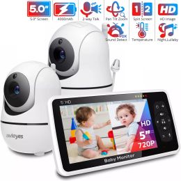 Monitors 5''HD Baby Monitor with 2 Cameras PanTilt 4X Zoom Babyphone 2way Audio Baby Camera Night Vision Nanny Monitor Video Babysitter