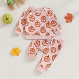 Clothing Sets Cute Pumpkin Print Toddler Baby Girls Clothes Halloween Outfits For Kids Long Sleeve Sweatshirt Drawstring Pants 2PCS Casual