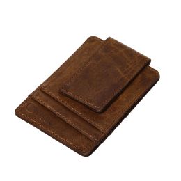 Clips Men Money Clips Vintage Genuine Leather Clamp for Money Holder Magnet Magic Money Clip Wallet Card ID Case