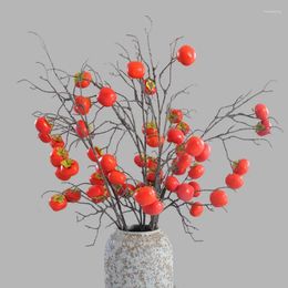 Decorative Flowers 105CM Artificial Plants Decoration: Imitation 8 Persimmon Red Fruits Branches Home Decor Fake Flower Arrangements Faux