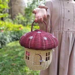 Bags Cute Mushroom Baskets Rattan Wicker Woven Handbags Outdoor Vacation Picnic Storage Baskets Home Bohemian Decor Props Girls Gifts