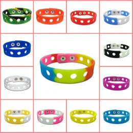 Bangle Free DHL 500PCS Mixed Colour Fashion Silicone Wristbands Bracelets Bands Wholesale Fit for Shoe Charms 18cm Kids Xmas Gift