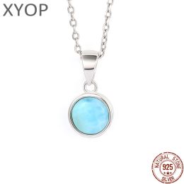Necklaces 2021 New Trend Classic Charm 925 Sterling Silver Jewellery Gifts Retro Oval Natural Precious Larimar Pendant Necklace for Woman