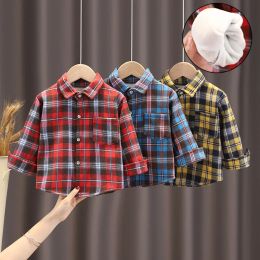 T-shirts INS Hot Sale Baby Boys Shirts Classic Casual Plaid Flannel Children Clothes For 05 Years Autumn & Winter Velvet Warm Kids Wear