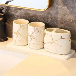 Heads Marble Gold Pattern Electric Toothbrush Rack Bathroom Accessories Set Toothpaste Dispenser Home Toothbrush Holder Soap Dispenser