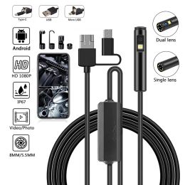 Cameras Endoscope Camera 8mm Single&Dual Lens IP67 Waterproof inspection Borescope Car Engine Sewer pipe For Android Smart Phone TypeC