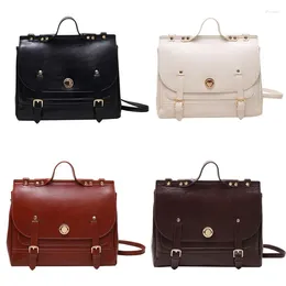 School Bags Fashion Vintage Style Women Backpacks Handbags Female Ladies Artificial Leather Metal Lock Shoulder