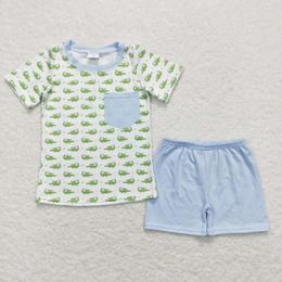 Clothing Sets RTS Baby Boys Green Crocodile Short Sleeve Tee Shirts Top Shorts Wholesale Holiday Boutique