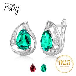 Earrings Potiy Pear Shape Total 5.35ct Nano Emerald Created Ruby Hoop Earrings 925 Sterling Silver for Women Daily Wedding Party Jewellery
