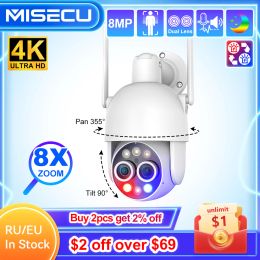 Cameras MISECU UHD 4K 8X PTZ Hybrid Zoom 2.8mm 12mm Dual Lens Wireless IP Camera 8MP Human Detect Auto Tracking Wifi Camera Colour Night