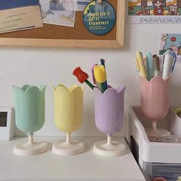 Storage Bottles INS Tulip Bucket Pen Holder Plastic Can Desktop Device