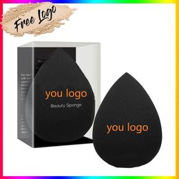 50pcs Custom Your Logo Cosmetics Beauty Sponge Latex Free and Vegan Makeup Black Sponge Set Powder Cream Liquid Application with Box