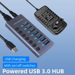 Hubs USB 3.0 HUB 7/10 Aluminum 5Gbps USB Splitter On/Off Switch With 12V Power Adapter Support Charging for Computer