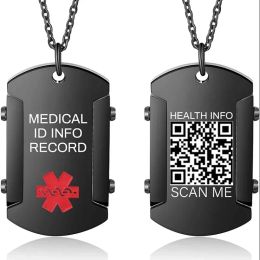 Necklaces Fashion Stainless Steel Medical Warning ID Necklace Free Engraved Men's QR Code Emergency Rescue Pendant Father's Day Jewellery