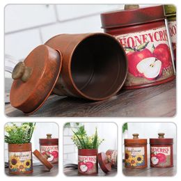 Storage Bottles 2 Pcs Decorate Vintage With Lid Office Retro Galvanised Iron Flower Pot