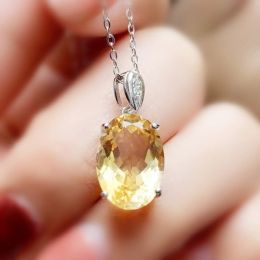 Necklaces Natural Real Citrine Oval Big Necklace Pendant 10*14mm Gemstone 925 Sterling Silver Fine Jewelry