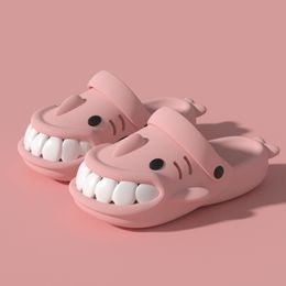 Funny cartoon big mouth shark slippers for women in summer EVA thick soles with a sense of stepping on Faeces non slip and breathable couple sandals for men