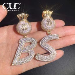 Necklaces CUC Dollar Bag Bail Initial Letters Pendant Iced Out Cubic Zirconia Gold Silver Color Necklace Chain Men Women Hip Hop Jewelry