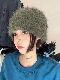 Berets Plush Hat Women Fisherman Autumn Winter Warm Harajuku Bucket Wool Y2k Aesthetic Fairycore Fluffy Hats Streetwear Cap