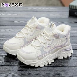 Casual Shoes Women Classic Khaki Purple Fashion Versatile Round Toe Chunky Sneakers Winter Plush Comfort Warm Cotton QB596