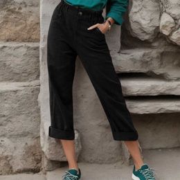 Spodnie damskie Capris damskie swobodne luźne bawełniane spodnie lniane w stylu mody mody przycisk wysokiej talii splatyczne spodnie talia codziennie wygodne spodnie kolorowe Y240422