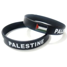 Strands 300pcs Country Flag Multicolor Palestine Black Wristbands Silicone Bracelets