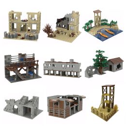 Blocks MOC Parts Military Battlefield WW2 Ruins Weapons Fortress Blockhouse Model Building Blocks Army Architecture Bricks Toy Kid Gift