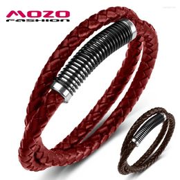 Charm Bracelets MOZO FASHION Men Simple Genuine Leather Stainless Steel Magnet Wholesale High Quality Jewellery Gifts 624