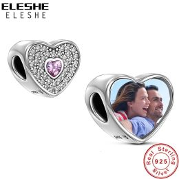 Strands ELESHE Personalized Custom Photo 925 Sterling Silver Crystal Heart Charms Beads Fit Original Bracelet Bangle DIY Jewelry