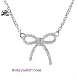 Luxury Tiffenny Designer Brand Pendant Necklaces The new S925 silver fashionable bow is simple and fresh with a straight collarbone chain cover