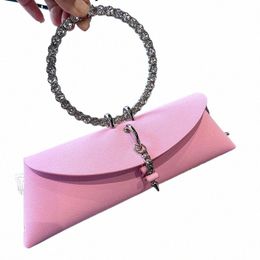 luxury Designer Handbags for Women 2023 Rhinestes Clutch Bag with Metal Ring Handle Lady Chain PU Leather Shoulder Bags e5QH#