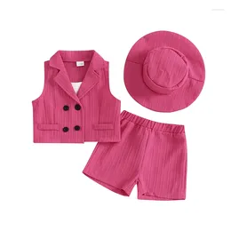 Clothing Sets Summer Kids Girls Shorts Set Camisole Coat White Tops And Belt Hat Outfit Clothes