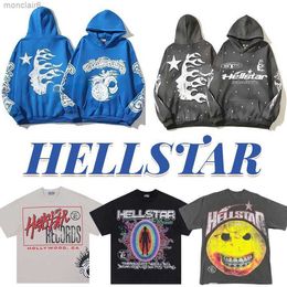 Summer Men Womens Hellstar t Shirt Rapper Wash Grey Heavy Craft Unisex Short Sleeve Top High Street Retro Mens T-shirt S