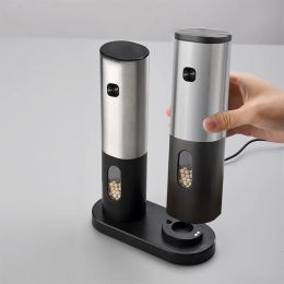 Processors Pepper Grinders Set 2 Pcs Stainless Steel Electric Salt Pepper Grinder Set Automatic Electrical Grinding Tools For Cooking BBQ