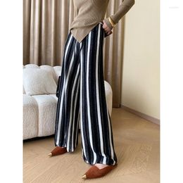 Women's Pants Advanced Sense Of Relaxation Early Autumn Trendy Striped Color Contrast Straight Wide-leg Mopping Knitted