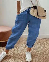 Women's Pants Capris Womens casual elastic waist wide leg pants with loose side pockets sport solid color brushed straight pockets Y240422