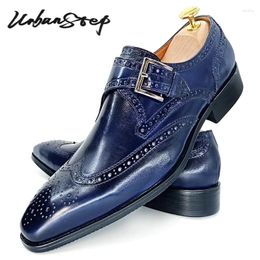 Dress Shoes Luxury Casual Men Monk Strap Blue Black WingTip Polishing Loafers Wedding Office Leather