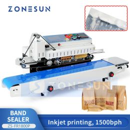 Sealers ZONESUN Automatic Bag Sealing Machine with Expiration Date Coder for Plastic Aluminium Foil Bag Food Packaging Machine ZSFR1800P