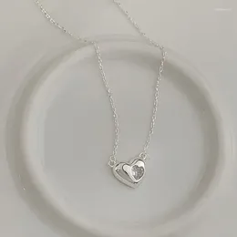 Pendants Real 925 Sterling Silver Cute Heart Necklace For Women Neck Chain Elegant Love Crystal Necklaces Woman Fine Jewelry