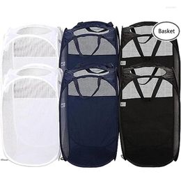 Laundry Bags Folding Basket With Handle Foldable -up Mesh Hamper Dirty Clothes Hollow Breathable Organiser