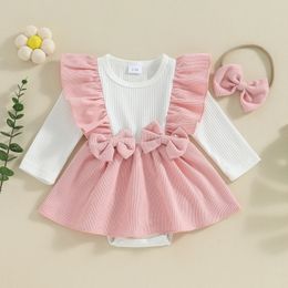 ma baby 0-18M born Baby Girl Romper Infant Toddler Bow Long Sleeve Ruffle Jumpsuit Fall Spring Cute Baby Clothing D05 240411