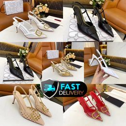 2024 Summer Designer Heel New Rivet High-heeled Shoes Dress shoes Women Nude Colour leather shallow mouth toe sexy party 35-41