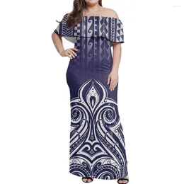 Party Dresses Blue-white Women's Dress Polynesian Tribal Size Ladies Elegant And Denerous Clothing Ethnic Style Frill Off Shoulder