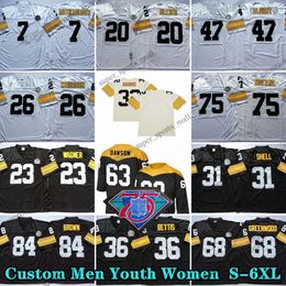 Custom 75th Throwback 75JoeGreene 1969 Football Jerseys 47MelBlount 58JackLambert 43 TroyPolamalu 32FrancoHarris 7BenRoethlisberger 84AntonioBrown JackHam