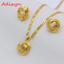 Necklaces Adixyn Light Dubai Necklace/Earrings/Pendant Jewelry Set for Women/Girls/Kids Fashion Metal Russia Jewelry Gifts N01206