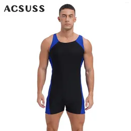 Men's Swimwear Mens One-piece Swimsuit U Neck Straps Jumpsuit Bodysuit Swimming Bathing Suit Beach Pool Surfing Diving Rash Guard