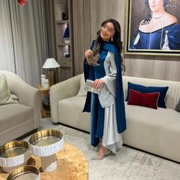 Party Dresses FLORINE TULIRAIN Satin -Length Trumpet Evening Dress With Long Shawl Saudi Arabic Boat Neck Prom Gown For Sexy Women 2024