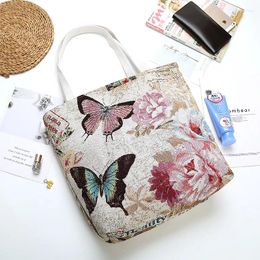 Shoulder Bags Canvas Amorous Feelings Bag Coarse Rope Coarse-grain Double-sided Embroidered Butterfly Pattern All-match Handbags