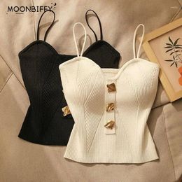 Camisoles & Tanks Women Sexy Knitted Tops Summer Vest French Style Knit Suspender Female White Black Camisole Tank Top Spaghetti Strap Crop